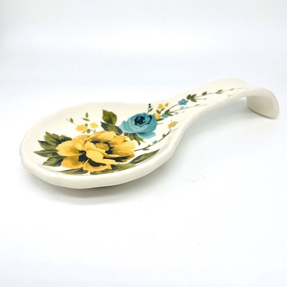 Pioneer Woman Rose Shadow Floral Stoneware Spoon Rest Kitchen Utensil - Picture 2 of 5